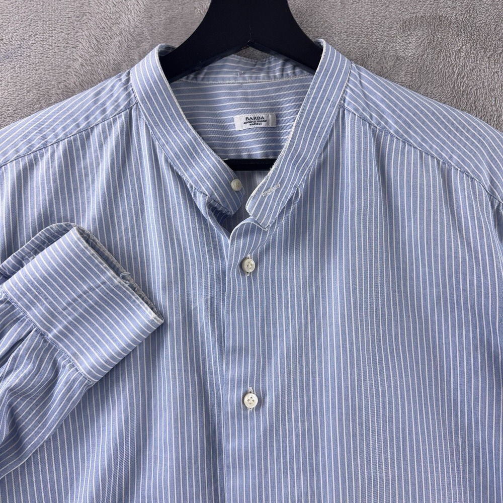 Barba Napoli Button Down Long Sleeve Shirt‎ Mens Size 43/17 Blue White Stripe